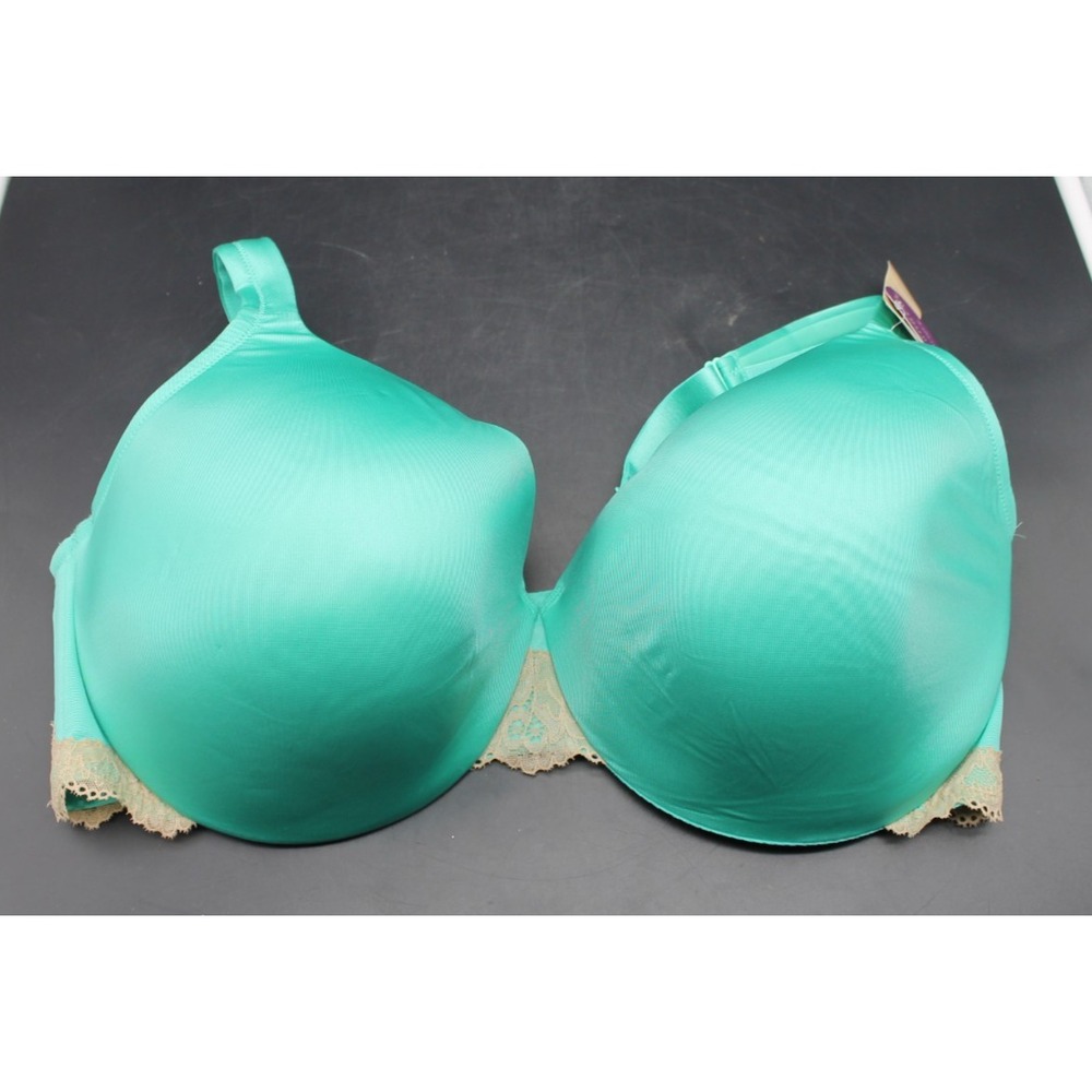 Cacique 44DDD Full Coverage Bra NWT Satin Lace Trim Turquoise Support Solution